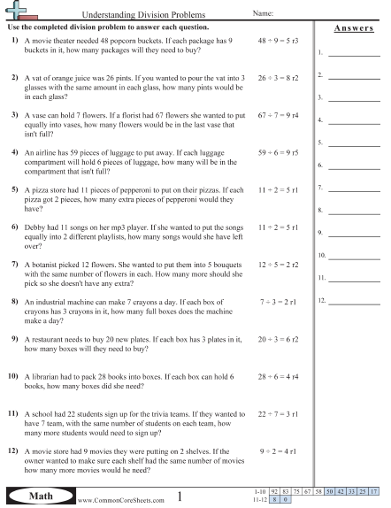 4.oa.3 Worksheets - Understanding Division Answers worksheet